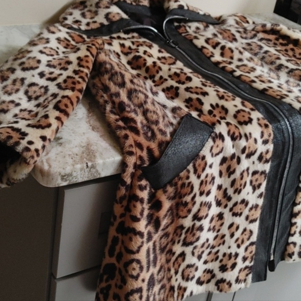 Faux Animal Print Swing Coat Size M